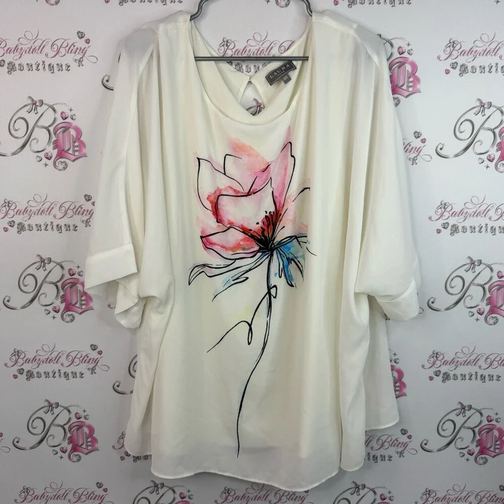 Laura top blouse flower design Elegant Floral Blouse with Artistic Design